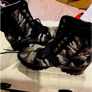 Women’s blinged combat boot by Steve Madden